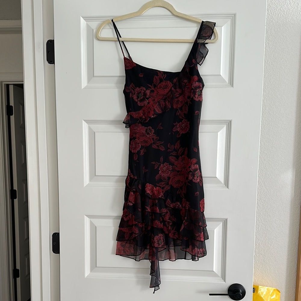 Floral Black and Red Women's Dress